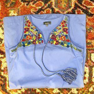 Neiman Marcus embroidered shift dress w/ tassels